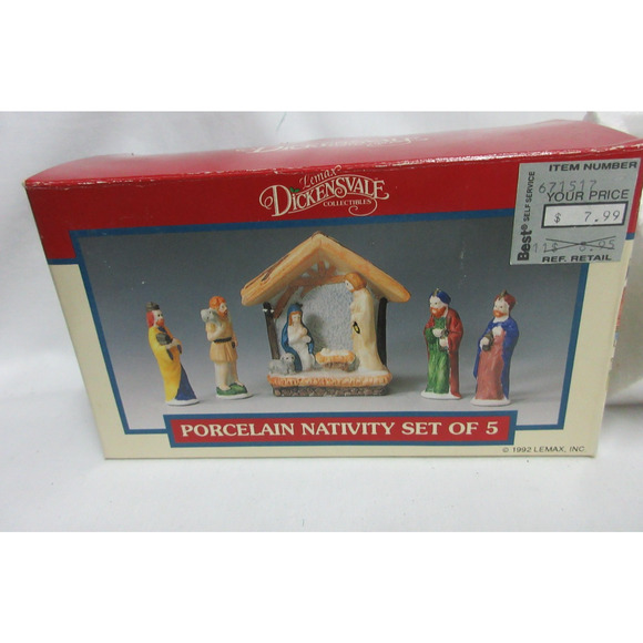 Nativity Set Lemax Dickensvale 1992 Hand Painted Porcelain W Box 5 Piece Set - Picture 2 of 5